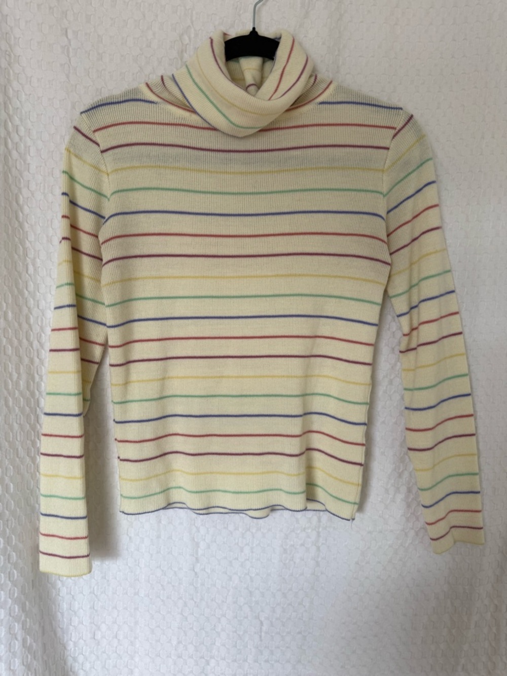 Vintage Mervyn’s Rainbow Stripe Turtleneck Sweater M Ribbed Knit Y2K Retro